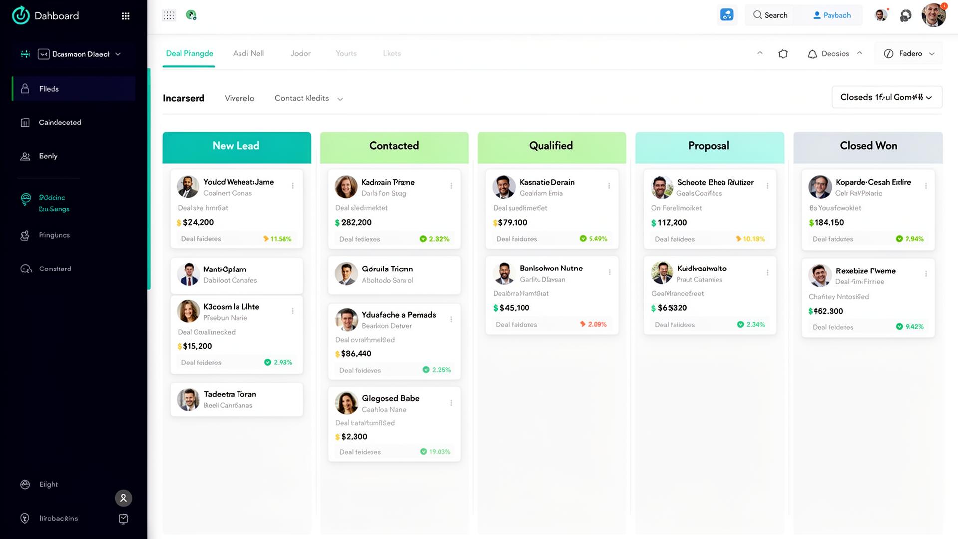 Azulio CRM dashboard showing real estate deal pipelines and contact records